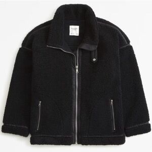 Abercrombie Contrast Trim Sherpa Aviator Jacket - black